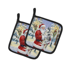 Load image into Gallery viewer, Siberian Husky with Santa Claus Pair of Pot Holders