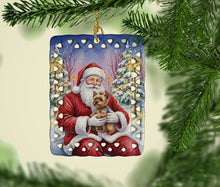 Load image into Gallery viewer, Yorkshire Terrier with Santa Claus Porcelain Ornament