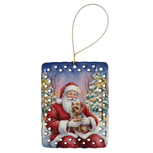 Load image into Gallery viewer, Yorkshire Terrier with Santa Claus Porcelain Ornament