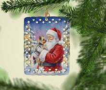 Load image into Gallery viewer, Yorkie with Santa Claus Porcelain Ornament