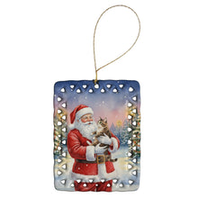 Load image into Gallery viewer, American Bobtail Cat with Santa Claus Porcelain Ornament