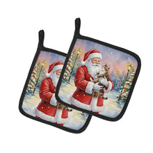 Load image into Gallery viewer, American Bobtail Cat with Santa Claus Pair of Pot Holders