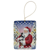 Load image into Gallery viewer, Black &amp; White Tuxedo Cat with Santa Claus Porcelain Ornament