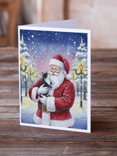 Load image into Gallery viewer, Black &amp; White Tuxedo Cat with Santa Claus Greeting Cards Pack of 8