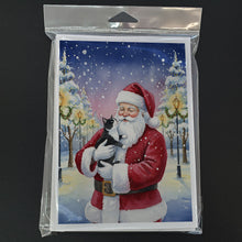 Load image into Gallery viewer, Black &amp; White Tuxedo Cat with Santa Claus Greeting Cards Pack of 8