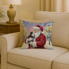 Load image into Gallery viewer, Black &amp; White Tuxedo Cat with Santa Claus Throw Pillow