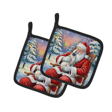 Load image into Gallery viewer, Blue Point Cat with Santa Claus Pair of Pot Holders