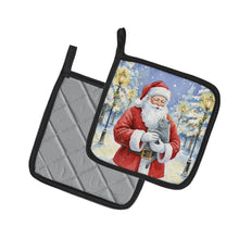 Load image into Gallery viewer, British Shorthair Cat with Santa Claus Pair of Pot Holders