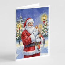 Load image into Gallery viewer, Calico Cat with Santa Claus Greeting Cards Pack of 8
