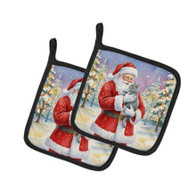 Load image into Gallery viewer, Chartreux Cat with Santa Claus Pair of Pot Holders