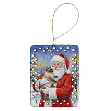 Load image into Gallery viewer, Chocolate Point Cat with Santa Claus Porcelain Ornament