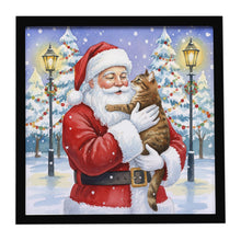 Load image into Gallery viewer, Classic Tabby Brown Cat with Santa Claus Framed Metal Print