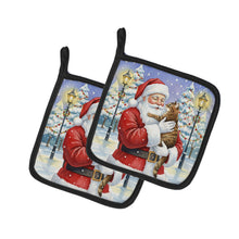 Load image into Gallery viewer, Classic Tabby Brown Cat with Santa Claus Pair of Pot Holders