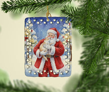 Load image into Gallery viewer, Cream and White Cat with Santa Claus Porcelain Ornament