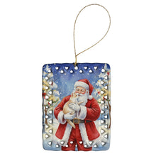 Load image into Gallery viewer, Cream and White Cat with Santa Claus Porcelain Ornament