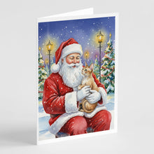 Load image into Gallery viewer, Devon Rex Cat with Santa Claus Greeting Cards Pack of 8