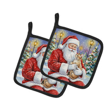 Load image into Gallery viewer, Devon Rex Cat with Santa Claus Pair of Pot Holders