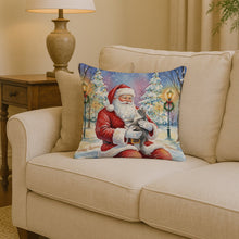 Load image into Gallery viewer, Gray and White Cat with Santa Claus Throw Pillow
