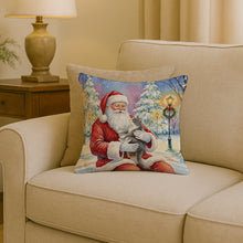 Load image into Gallery viewer, Gray and White Cat with Santa Claus Throw Pillow