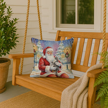 Load image into Gallery viewer, Gray and White Cat with Santa Claus Throw Pillow