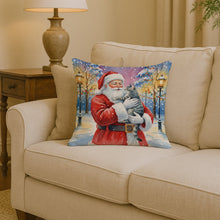 Load image into Gallery viewer, Gray Mackerel Tabby Cat with Santa Claus Throw Pillow
