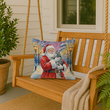Load image into Gallery viewer, Gray Mackerel Tabby Cat with Santa Claus Throw Pillow