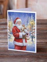 Load image into Gallery viewer, LaPerm Cat with Santa Claus Greeting Cards Pack of 8