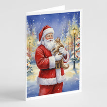 Load image into Gallery viewer, LaPerm Cat with Santa Claus Greeting Cards Pack of 8
