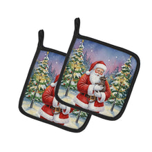 Load image into Gallery viewer, Lykoi Cat with Santa Claus Pair of Pot Holders