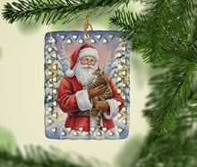 Load image into Gallery viewer, Mackerel Tabby Brown Cat with Santa Claus Porcelain Ornament