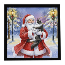 Load image into Gallery viewer, MaineCoon Black &amp; White Cat with Santa Claus Framed Metal Print