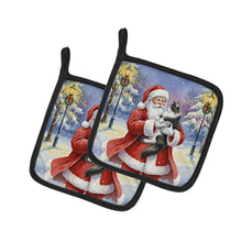 Load image into Gallery viewer, MaineCoon Black &amp; White Cat with Santa Claus Pair of Pot Holders