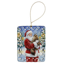 Load image into Gallery viewer, MaineCoon Brown Tabby Cat with Santa Claus Porcelain Ornament