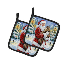 Load image into Gallery viewer, MaineCoon Brown Tabby Cat with Santa Claus Pair of Pot Holders