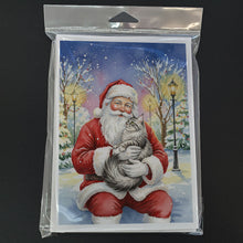 Load image into Gallery viewer, MaineCoon Silver Tabby Cat with Santa Claus Greeting Cards Pack of 8