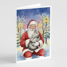 Load image into Gallery viewer, MaineCoon Silver Tabby Cat with Santa Claus Greeting Cards Pack of 8