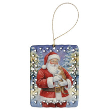 Load image into Gallery viewer, Manx Cat with Santa Claus Porcelain Ornament