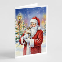 Load image into Gallery viewer, Mekong Bobtail Cat with Santa Claus Greeting Cards Pack of 8