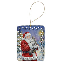 Load image into Gallery viewer, Norwegian Forest Cat Gray and White with Santa Claus Porcelain Ornament