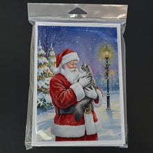 Load image into Gallery viewer, Norwegian Forest Cat Gray and White with Santa Claus Greeting Cards Pack of 8