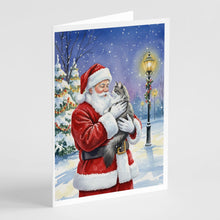 Load image into Gallery viewer, Norwegian Forest Cat Gray and White with Santa Claus Greeting Cards Pack of 8