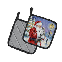 Load image into Gallery viewer, Norwegian Forest Cat Gray and White with Santa Claus Pair of Pot Holders