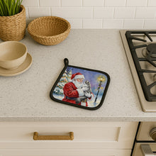 Load image into Gallery viewer, Norwegian Forest Cat Gray and White with Santa Claus Pair of Pot Holders