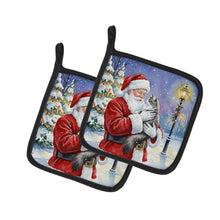 Load image into Gallery viewer, Norwegian Forest Cat Gray and White with Santa Claus Pair of Pot Holders