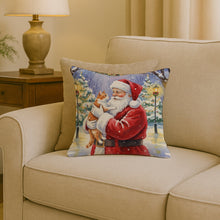 Load image into Gallery viewer, Orange and White Cat with Santa Claus Throw Pillow