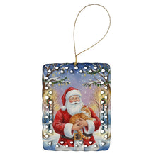Load image into Gallery viewer, Orange Classic Tabby Cat with Santa Claus Porcelain Ornament