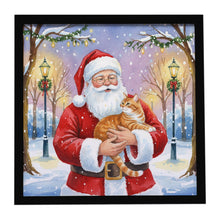 Load image into Gallery viewer, Orange Classic Tabby Cat with Santa Claus Framed Metal Print