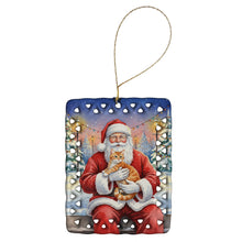 Load image into Gallery viewer, Orange Mackerel Tabby Cat with Santa Claus Porcelain Ornament