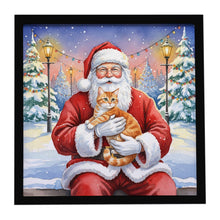 Load image into Gallery viewer, Orange Mackerel Tabby Cat with Santa Claus Framed Metal Print