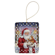 Load image into Gallery viewer, Patched Tabby Cat with Santa Claus Porcelain Ornament